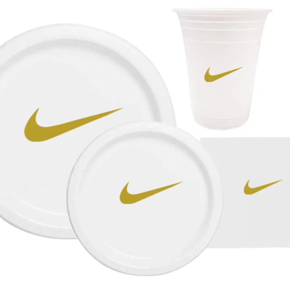 Sw00sh Party Plates | White & Gold Basketball Themed Paper Plates | 60 Pack